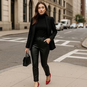 Chico’s Black Faux Leather Straight-Leg Ankle Pants – Size L, New with Tags